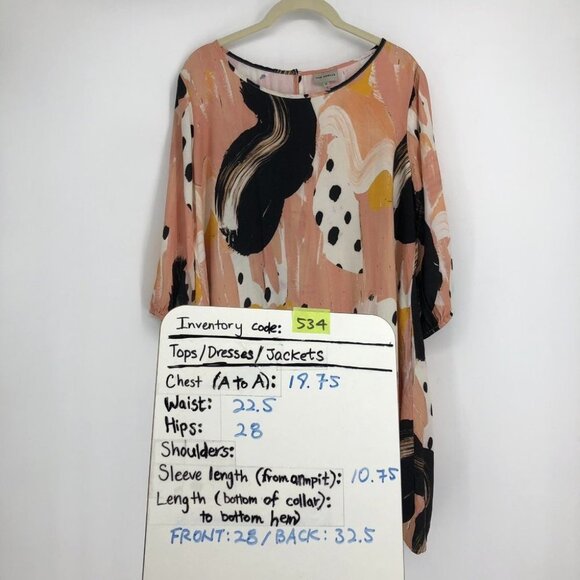 The Odells Rose/Peach  Black Long Sleeve Abstract/Geometric A Line Dress S - Picture 14 of 15